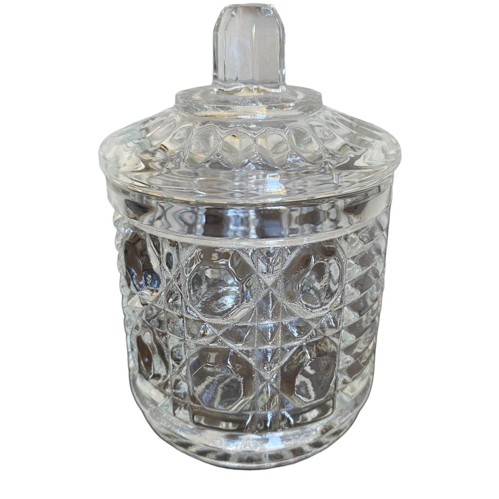 Vintage Federal Sugar Bowl & Lid Windsor Clear Button & Cane Design 1974